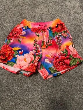 Agua Bendita Men’s Floral Swim Trunks - Pink Blue Multi